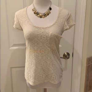 Kimchi Blue Cap Sleeved Scoop Neck Cream Lace Top